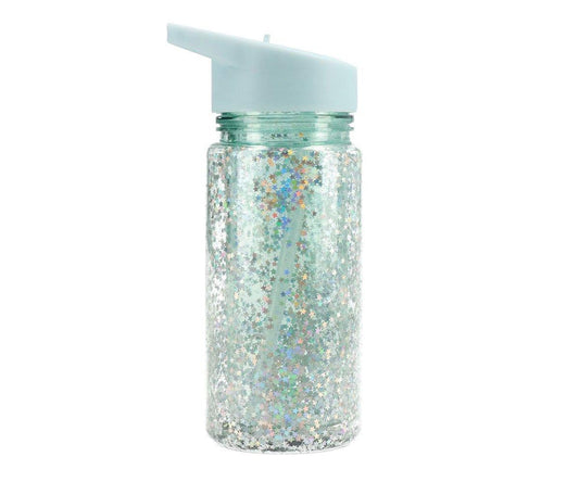 Gourde en Plastique avec Paille Glitter Stars Turquoise Personnalisable - Tutete