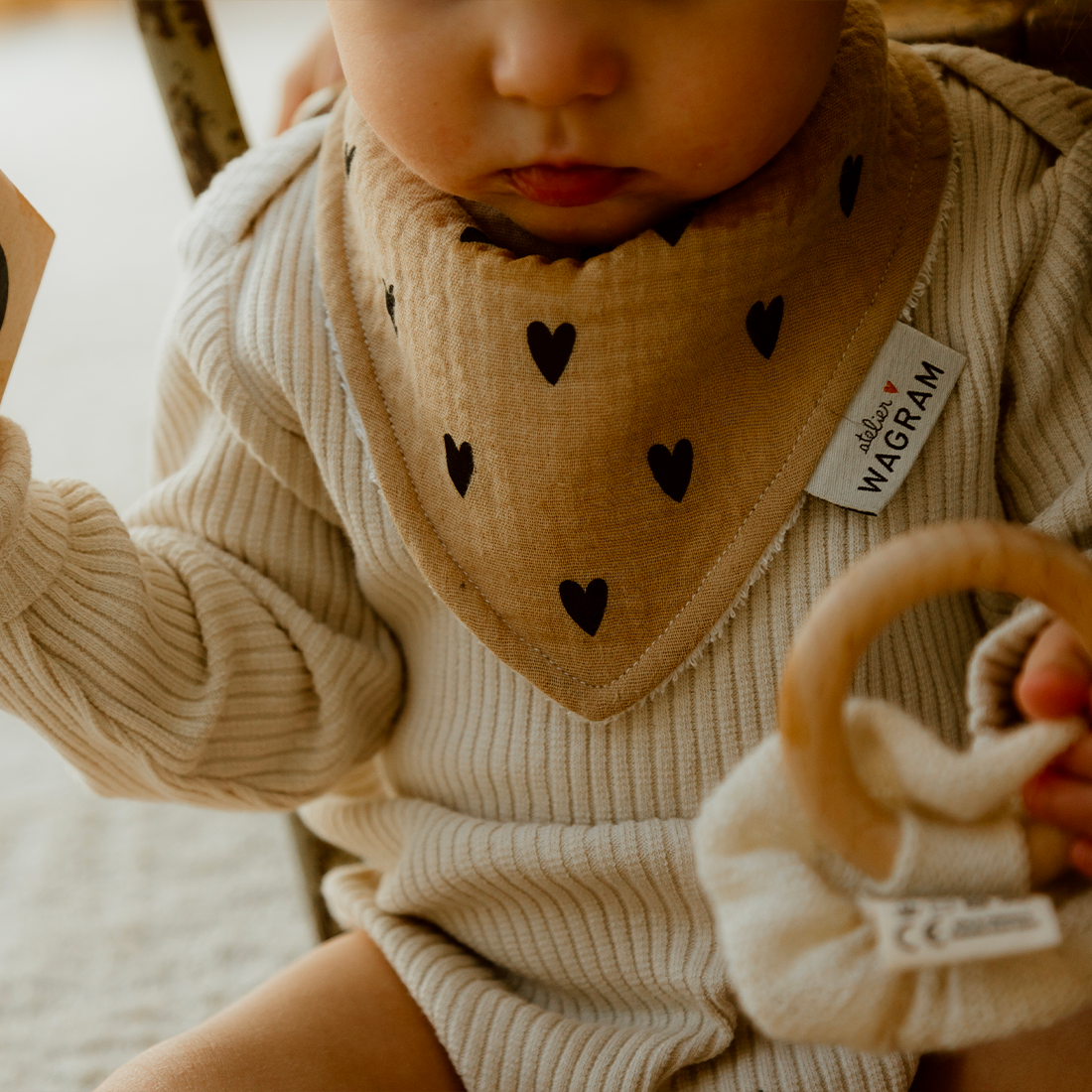 Bavoir Bandana Gaze de coton Beige - Atelier Wagram