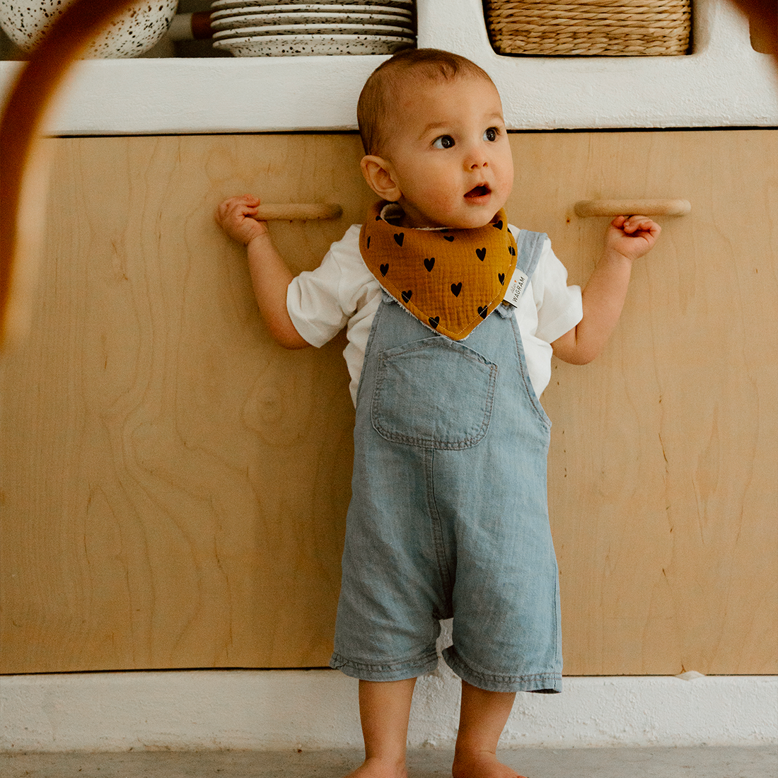 Bavoir Bandana Gaze de coton Camel - Atelier Wagram